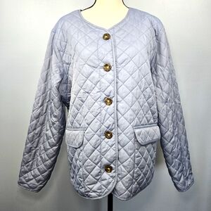 Croft & Barrow Quilted Button Up Long Sleeve Jacket Blue Womens Size Large Flaws